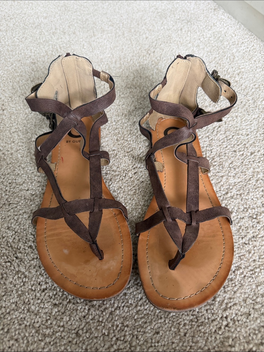 G by Guess Dark Brown Strappy Gladiator Sandals